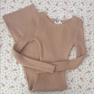 Princess Poly Beige Long Ribbed Knit Dress Maxi